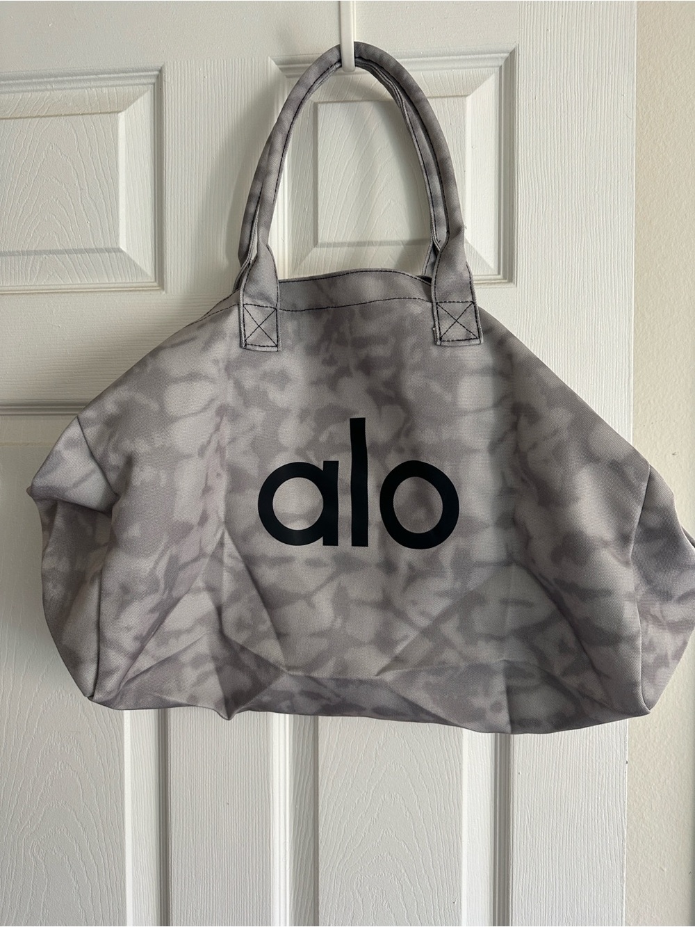 ALO Yoga Gray Tie-Dye Canvas Tote with Black Logo